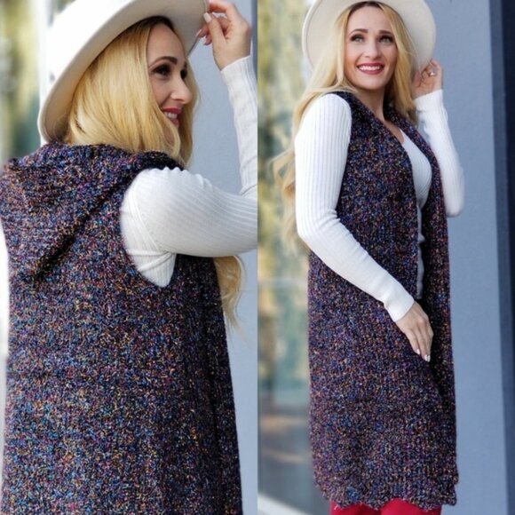 TINSEL TOWN Sparkly Sweater Hooded Vest - Picture 3 of 3